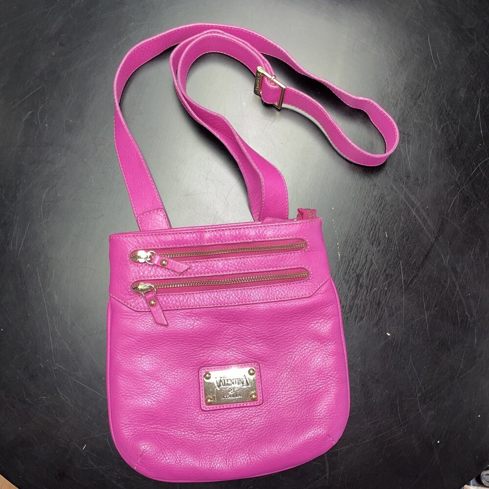 Valentina Italia Crossbody Leather Bag Purse Pink / Gold Accents